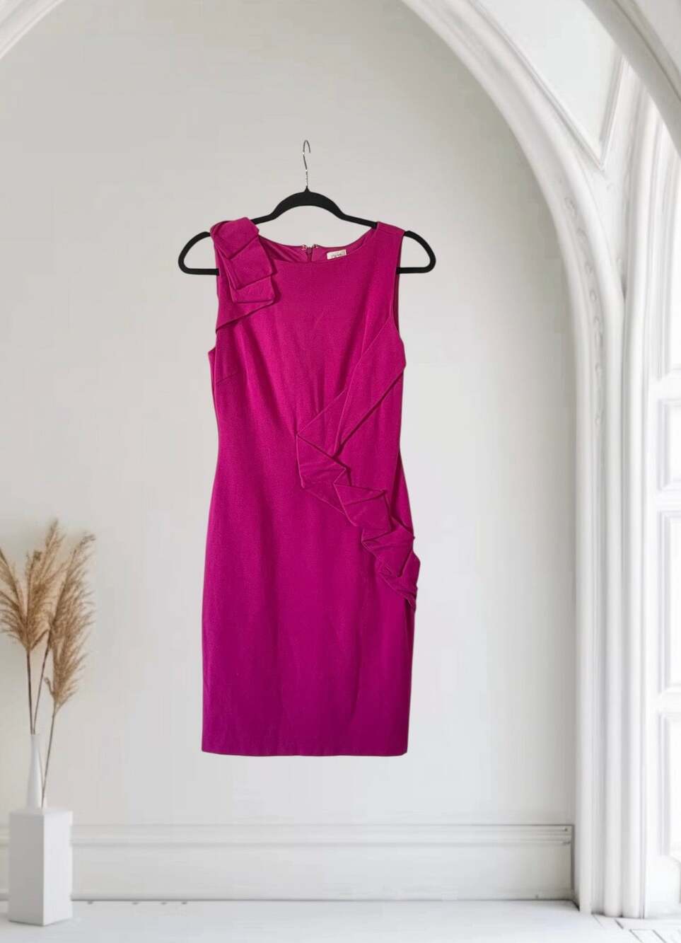 Vintage Cache Ponte Knit Sheath
Dress Ruffle Fitted Size 4